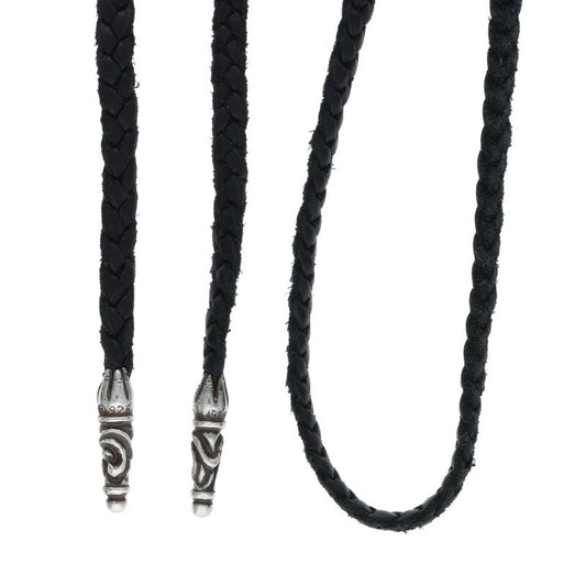 Chrome Hearts Scroll Leather Braid Black x Silver (Silver 11.21g)