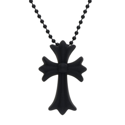 Chrome Hearts RUBBER CH CRS SML Necklace Black (Silver 8.47g)