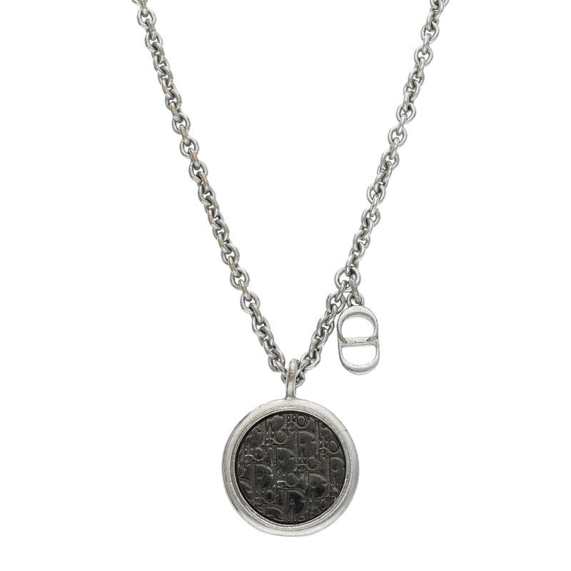 DIOR Oblique Circle Pendant Silver Necklace Size ONE SIZE