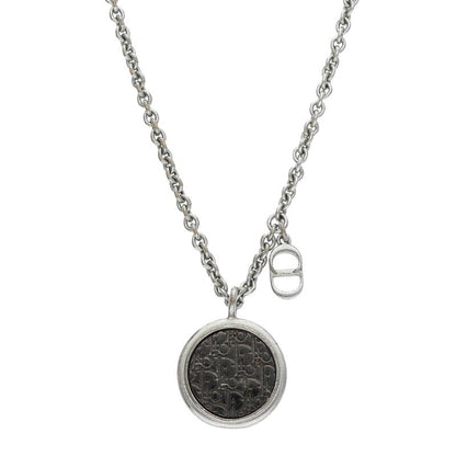 DIOR Oblique Circle Pendant Silver Necklace Size ONE SIZE