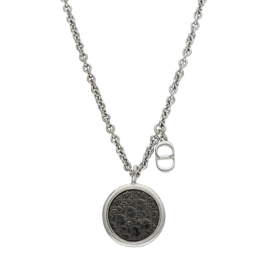 DIOR Oblique Circle Pendant Silver Necklace Size ONE SIZE