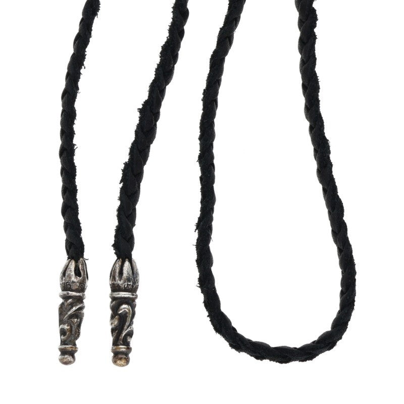 Chrome Hearts Scrolled Leather Braid Black x Silver (Silver 9.6g)