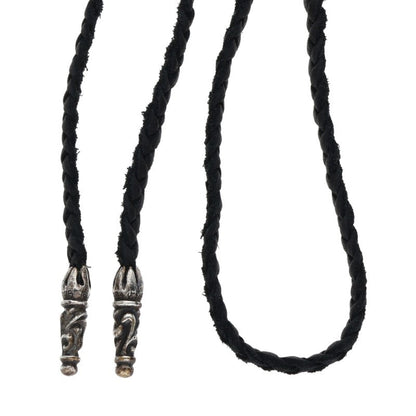 Chrome Hearts Scrolled Leather Braid Black x Silver (Silver 9.6g)