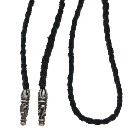 Chrome Hearts Scrolled Leather Braid Black x Silver (Silver 9.6g)