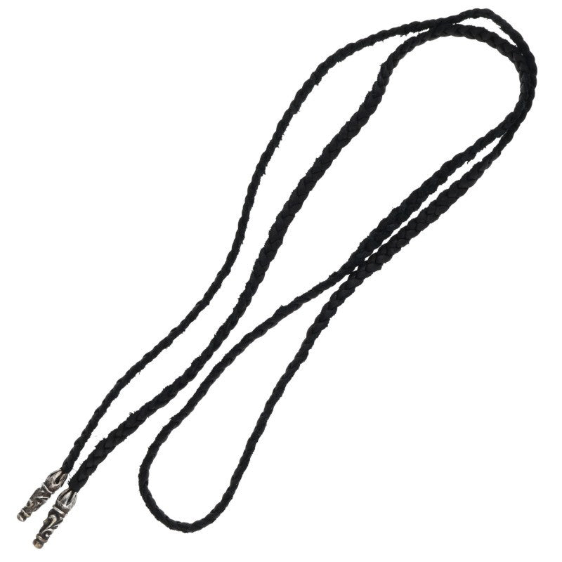 Chrome Hearts Scrolled Leather Braid Black x Silver (Silver 9.6g)