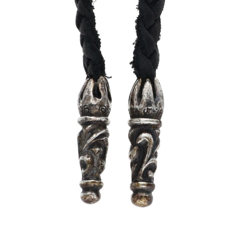 Chrome Hearts Scrolled Leather Braid Black x Silver (Silver 9.6g)