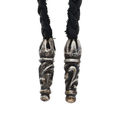 Chrome Hearts Scrolled Leather Braid Black x Silver (Silver 9.6g)