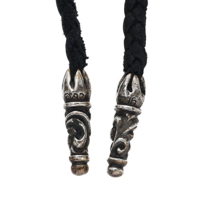 Chrome Hearts Scrolled Leather Braid Black x Silver (Silver 9.6g)