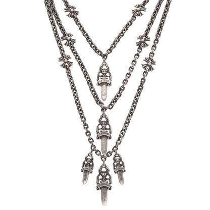 Chrome Hearts 3TIER DAGGER PLS Silver Necklace Size ONE SIZE