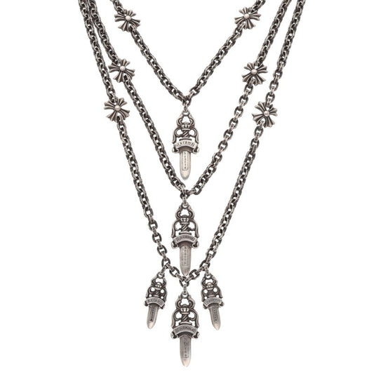 Chrome Hearts 3TIER DAGGER PLS Silver Necklace Size ONE SIZE