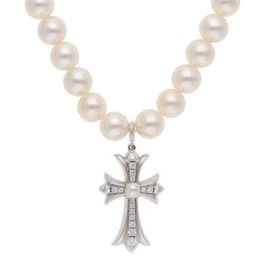 Chrome Hearts Tiny CH CRS Pave Pearl Necklace Size 16INCH