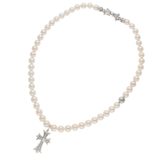 Chrome Hearts Tiny CH CRS Pave Pearl Necklace Size 16INCH