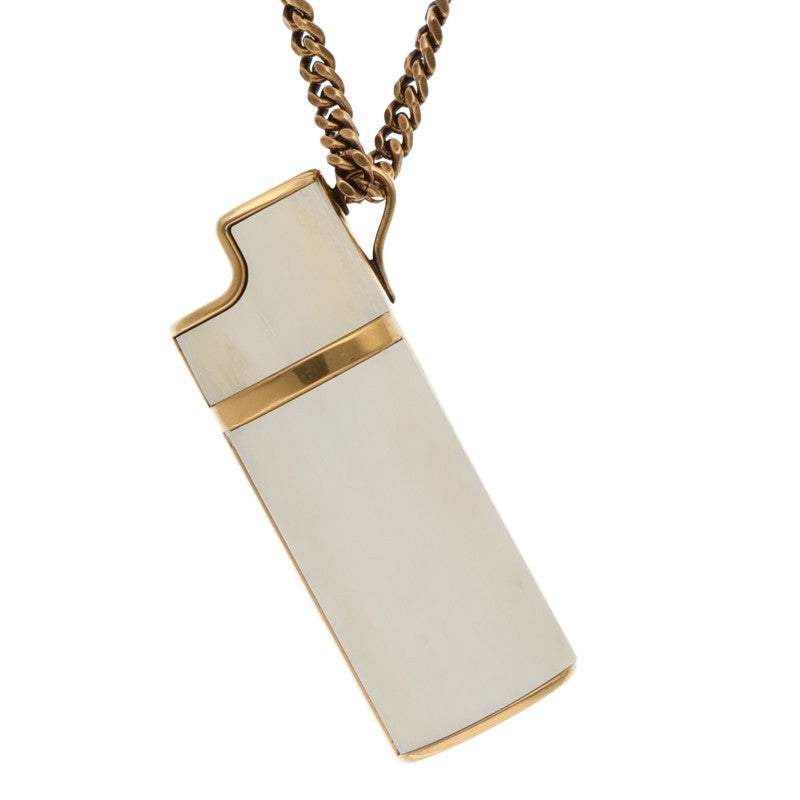 SAINT LAURENT PARIS Lighter Holder White Gold Necklace