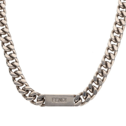 FENDI Logo Plate Chain Silver Necklace Size ONE SIZE