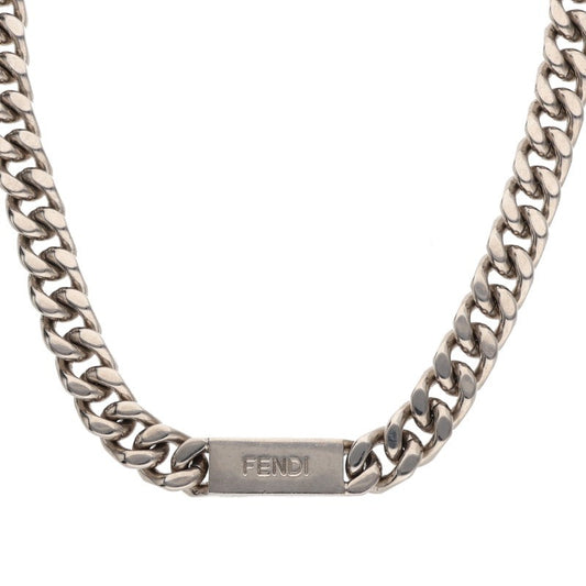 FENDI Logo Plate Chain Silver Necklace Size ONE SIZE