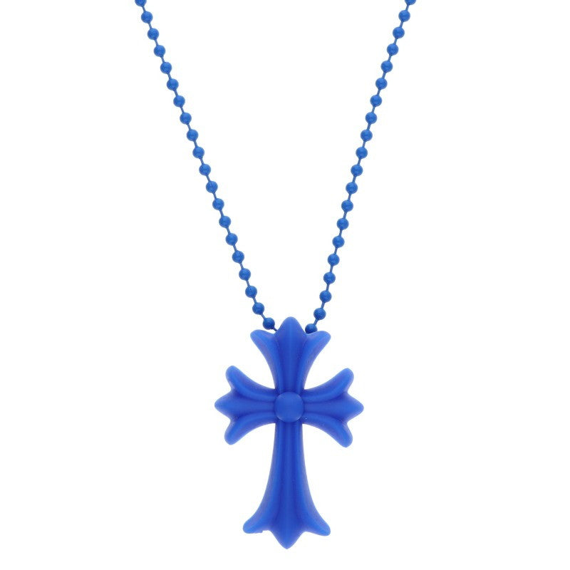 Chrome Hearts Rubber Small CH Cross Necklace Size ONE Blue
