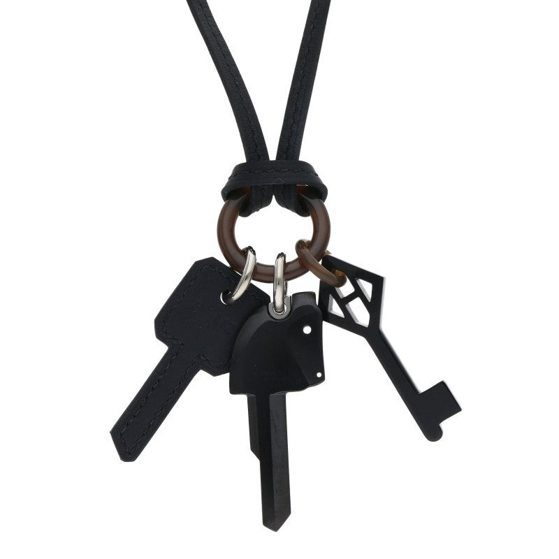 HERMES Cles Long Key Charm Necklace Black Size ONE SIZE