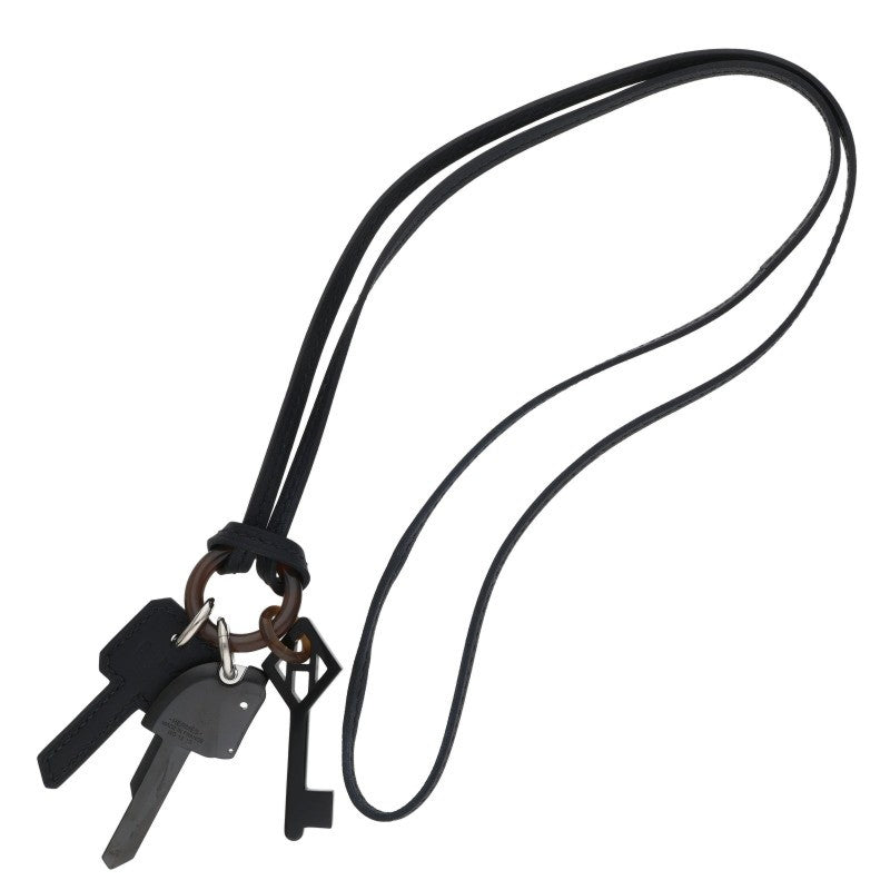 HERMES Cles Long Key Charm Necklace Black Size ONE SIZE