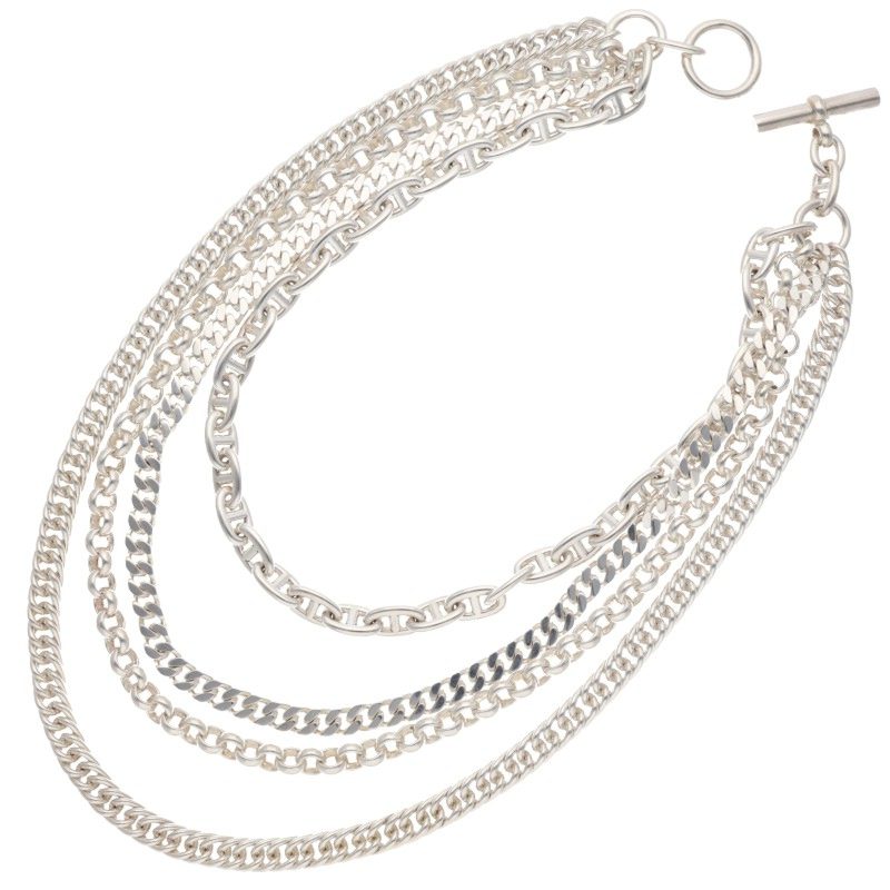 HERMES Etcetera 4-Strand Silver Necklace Size LG
