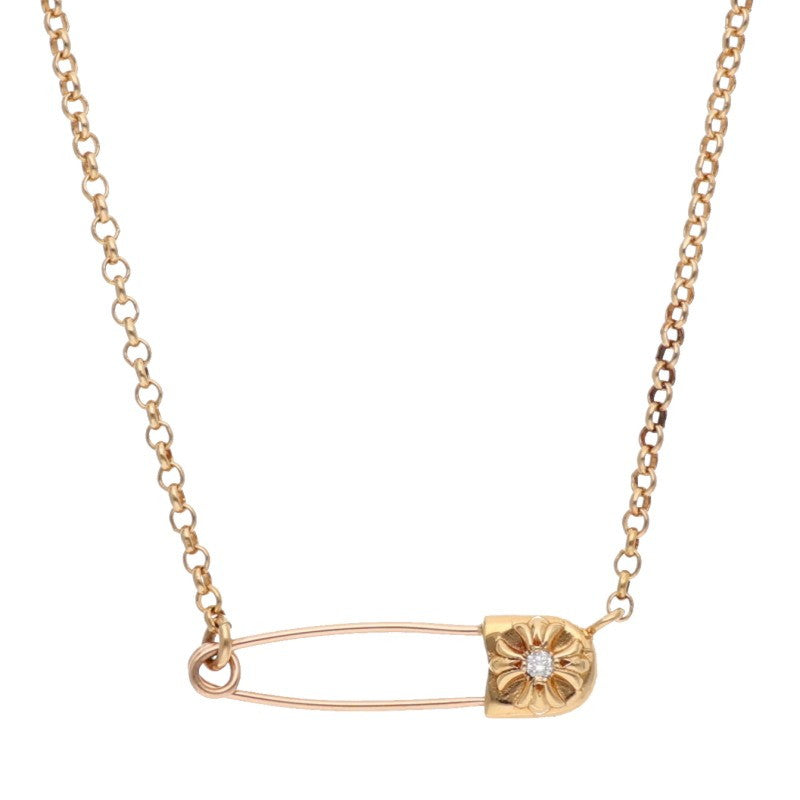 Chrome Hearts 22K 1 Diamond Safety Chain Necklace Size 16