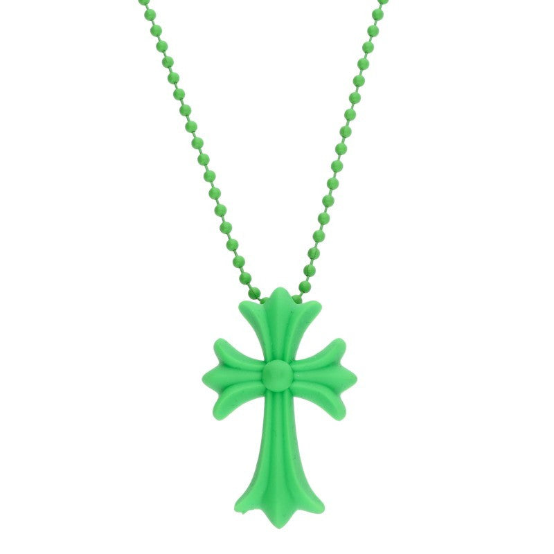Chrome Hearts Green Rubber Small CH Cross Necklace