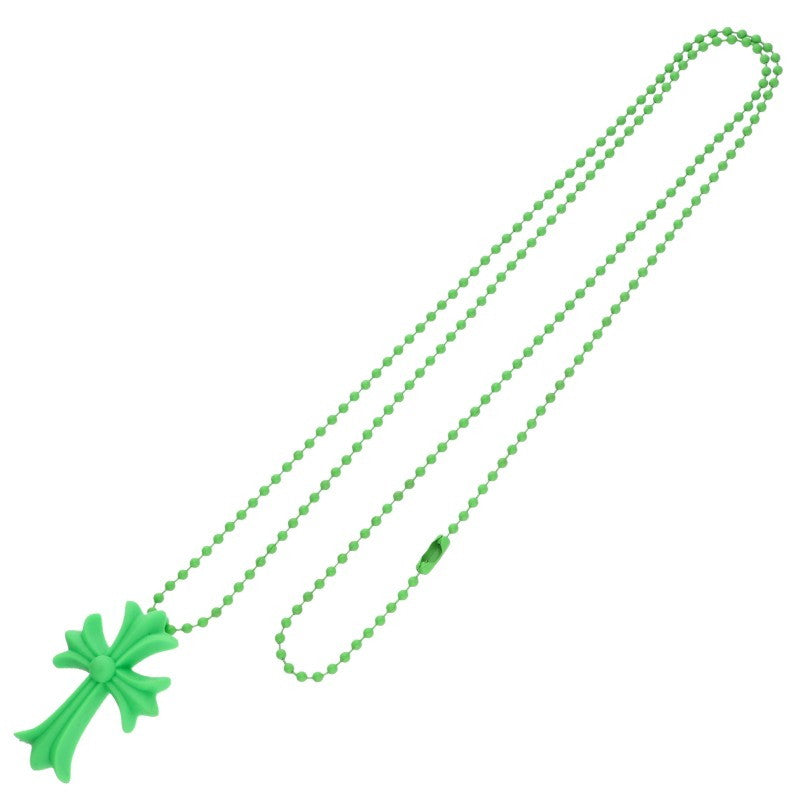 Chrome Hearts Green Rubber Small CH Cross Necklace