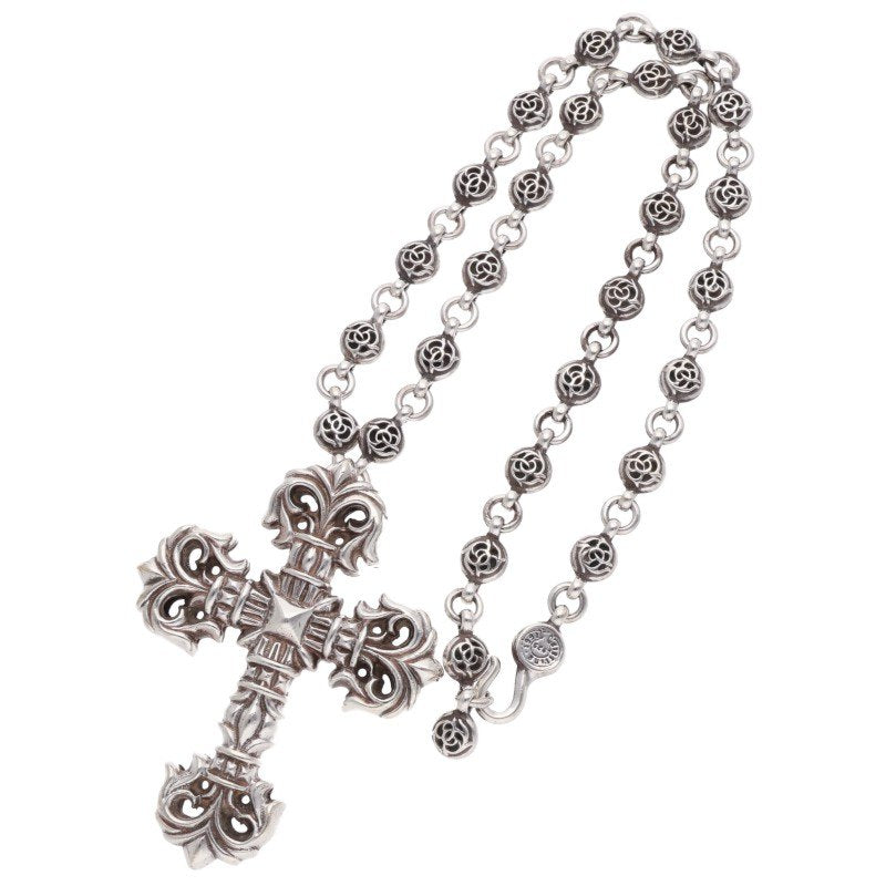 Chrome Hearts 925 Silver Floral Cross Necklace Size 20 Inch