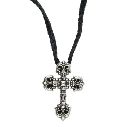 Chrome Hearts FILIG CROSS-XSM LB Silver Necklace w/Braid