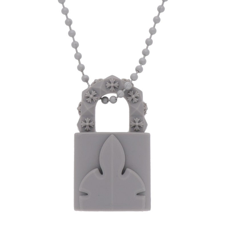 Chrome Hearts Rubber Padlock Fleurknee Necklace Gray