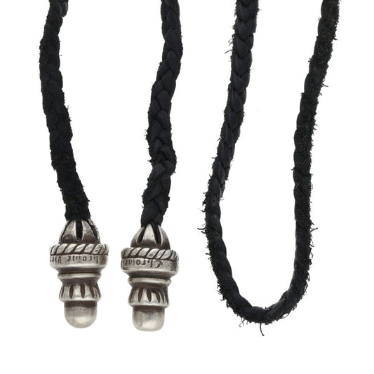 Chrome Hearts Bolo Tip Leather Braid Necklace Silver