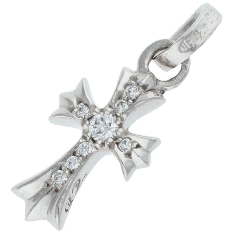 Chrome Hearts 18K WG Baby Fat Cross Pave Diamond Charm