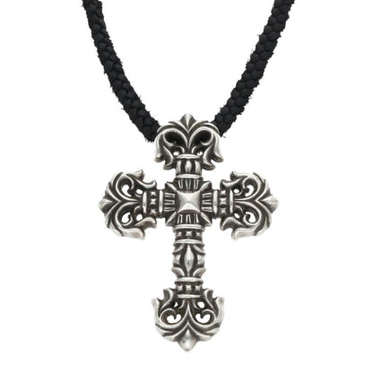 Chrome Hearts Filigree Cross Leather Braid Necklace
