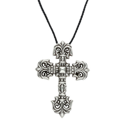 Chrome Hearts Large Filigree Cross Leather Braid Necklace
