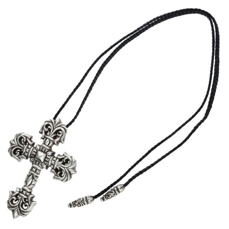 Chrome Hearts Large Filigree Cross Leather Braid Necklace