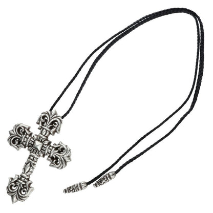 Chrome Hearts Large Filigree Cross Leather Braid Necklace