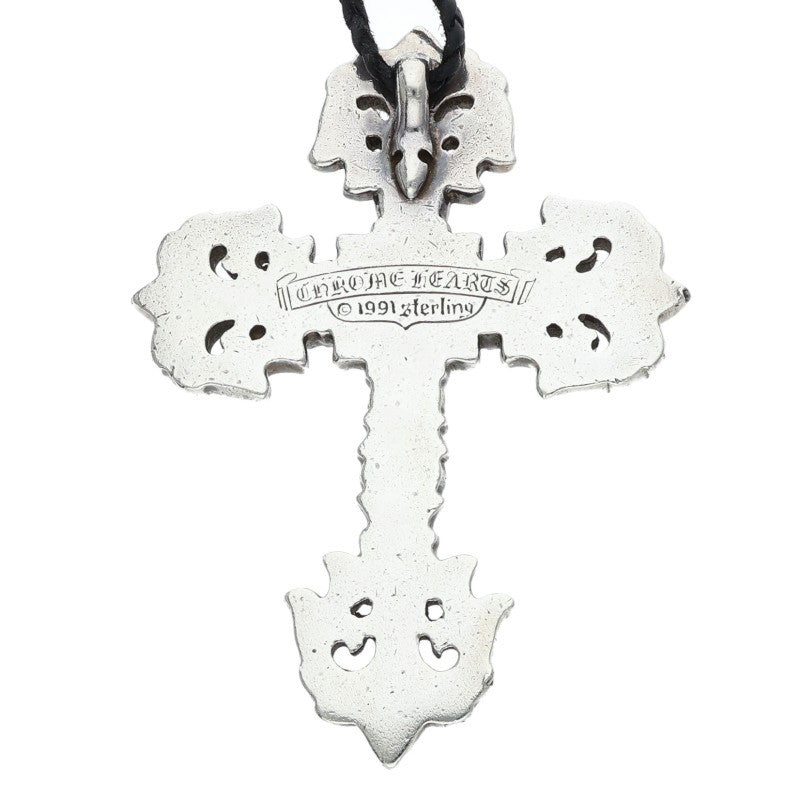 Chrome Hearts Large Filigree Cross Leather Braid Necklace
