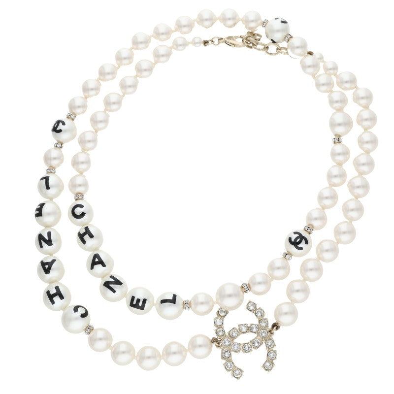 CHANEL Coco Mark Stone Pearl Choker Necklace Multi
