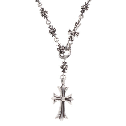 Chrome Hearts 925 CH Cross Choke Chain Rosary Necklace