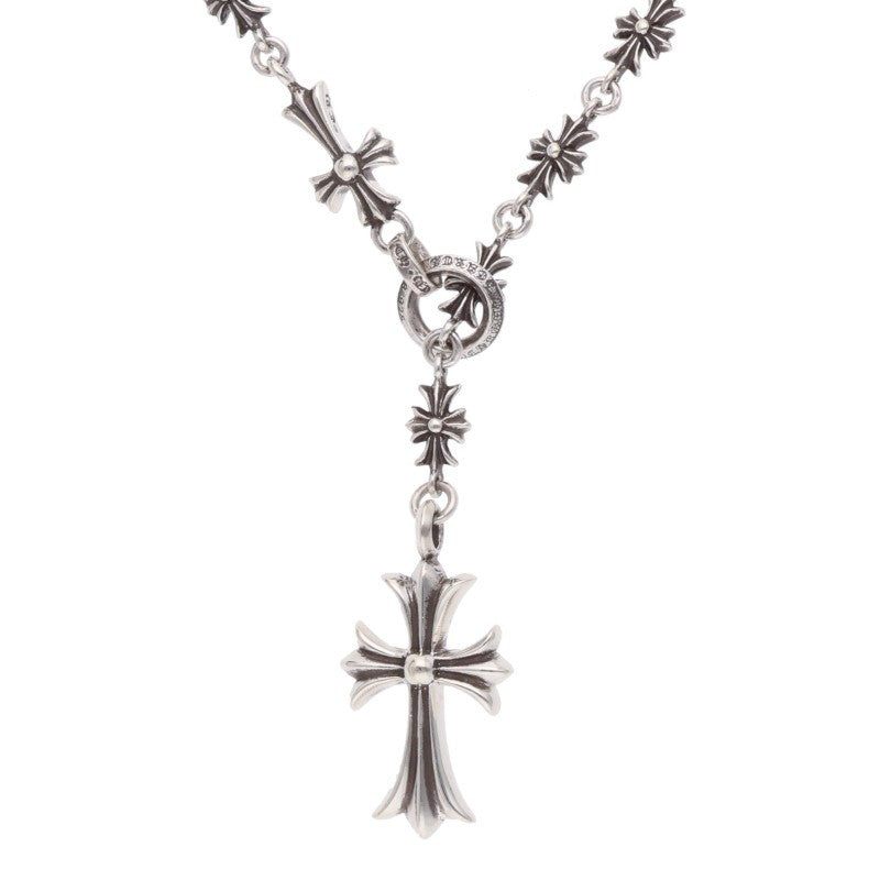 Chrome Hearts 925 CH Cross Choke Chain Rosary Necklace