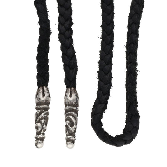Chrome Hearts Scrolled leather braid Black x Silver (Silver 11.99g)