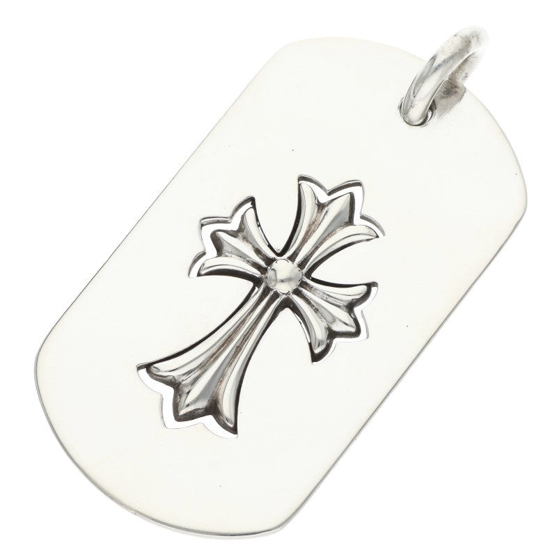 Chrome Hearts Large Dog Tag Tiny Cross Silver