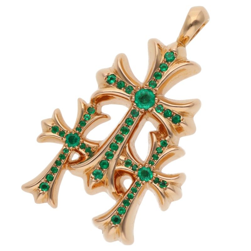 Chrome Hearts 22K Pave Emerald 3 Cross Pendant Size ONE SIZE