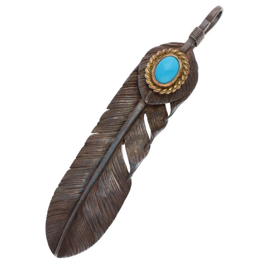 L L feather turquoise Left Feather Pendant Multi Size L