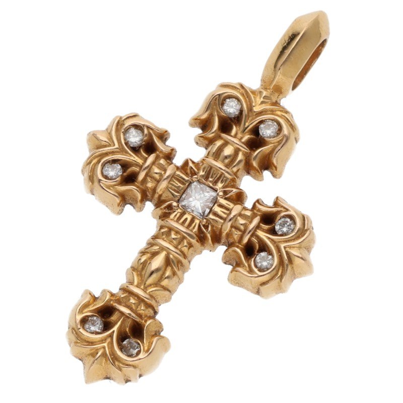 Chrome Hearts 22K Tiny Filigree Pave Diamond Size ONE Gold