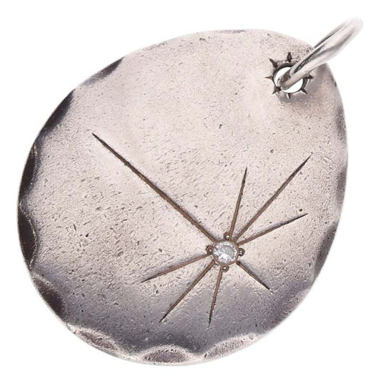 TADY & KING 8-Carved Hammered Metal Zirconia Silver Pendant
