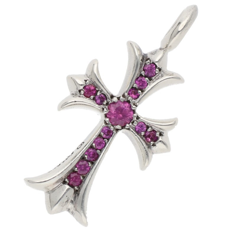 Chrome Hearts Tiny Fat Cross Pave Pink Sapphire Necklace Top
