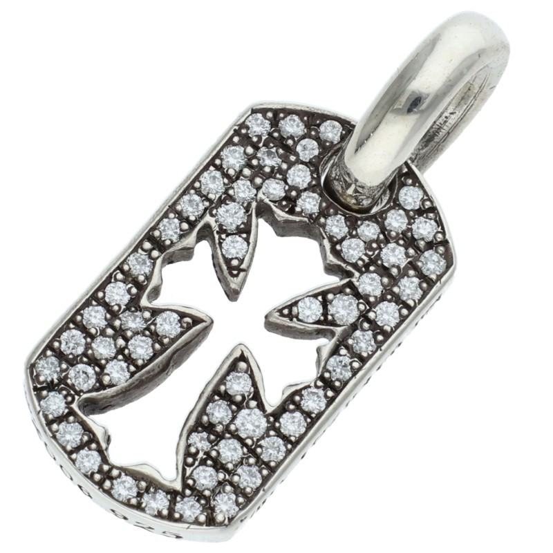 Chrome Hearts Tiny Cutout Cross Pave Diamond Dog Tag Charm