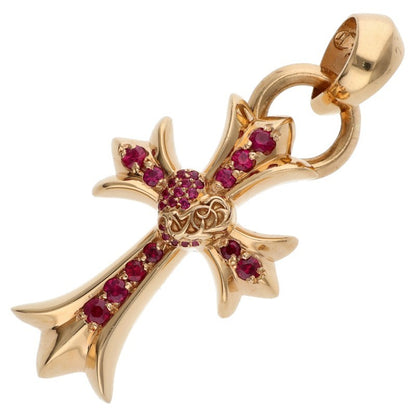 Chrome Hearts 22K Ruby Pave Gold Cross Heart Necklace Top