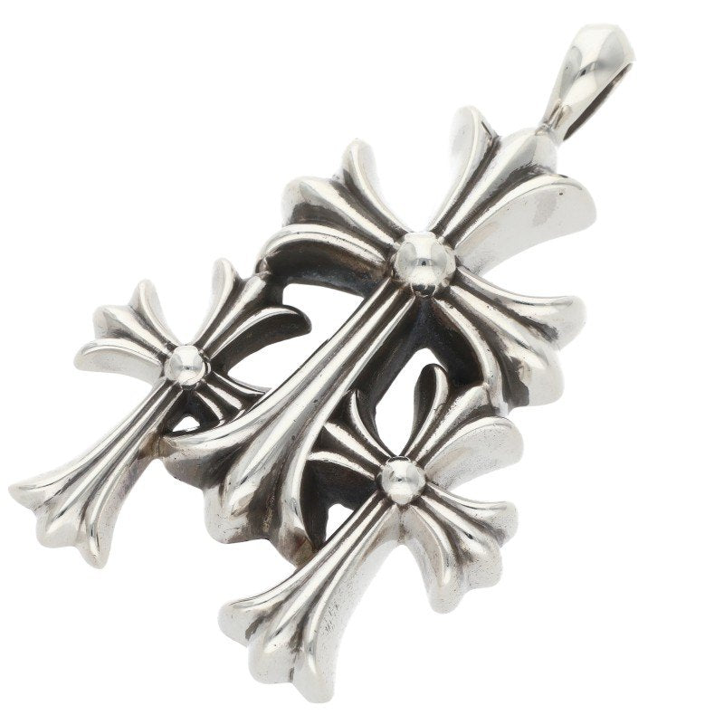 Chrome Hearts Triple CH Cross Small Silver Necklace
