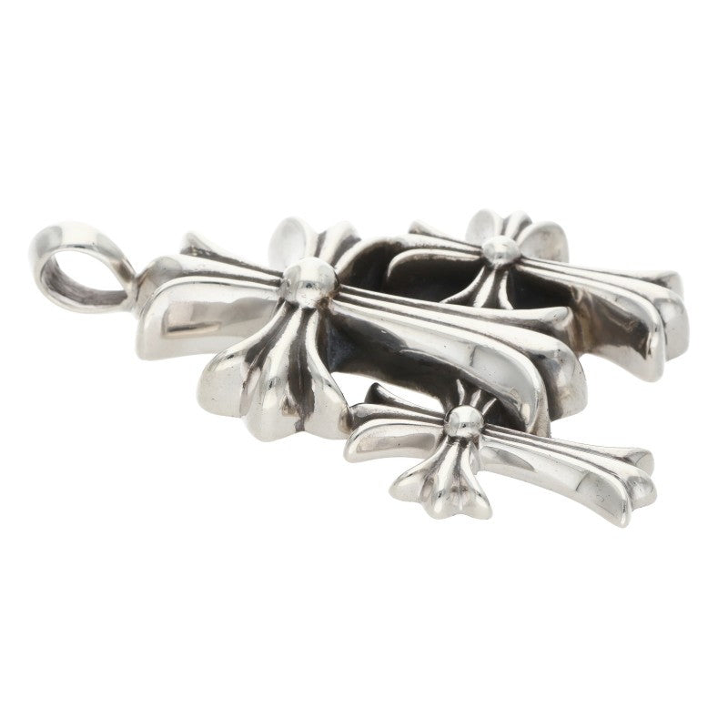 Chrome Hearts Triple CH Cross Small Silver Necklace